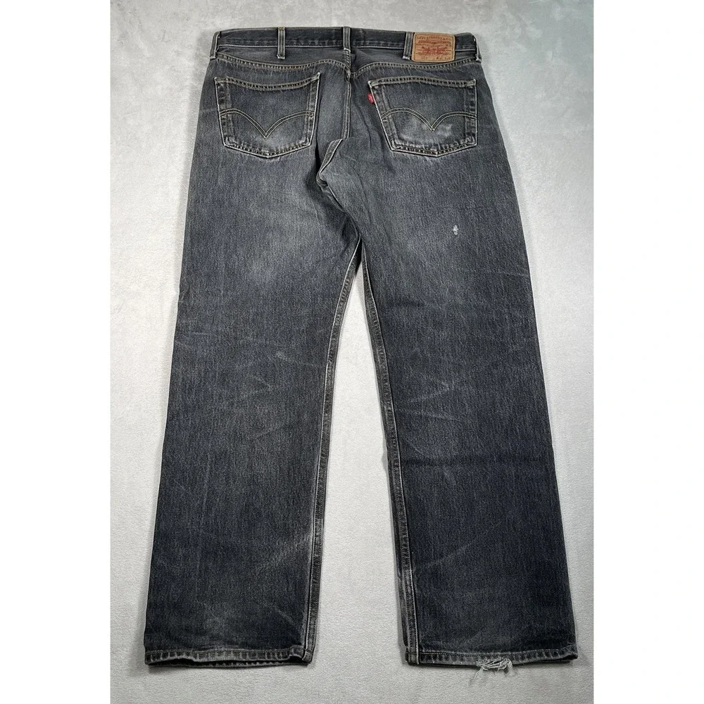 Levis 501 Mens Vintage Original Straight Leg Button Fly Black Denim Jeans 40x32